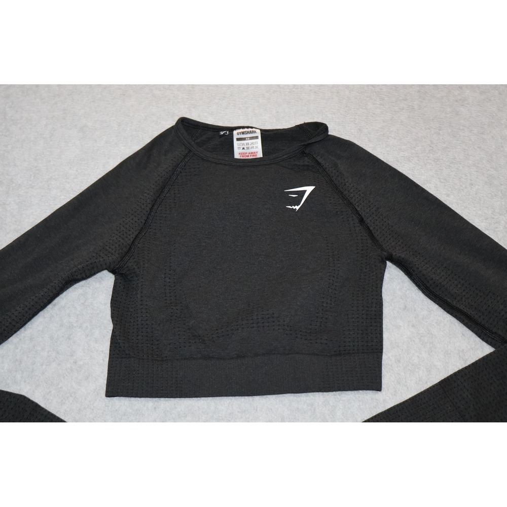 Gymshark Vital Seamless Long Sleeve Crop Top Womens XS Black B1A3D Gym Workout